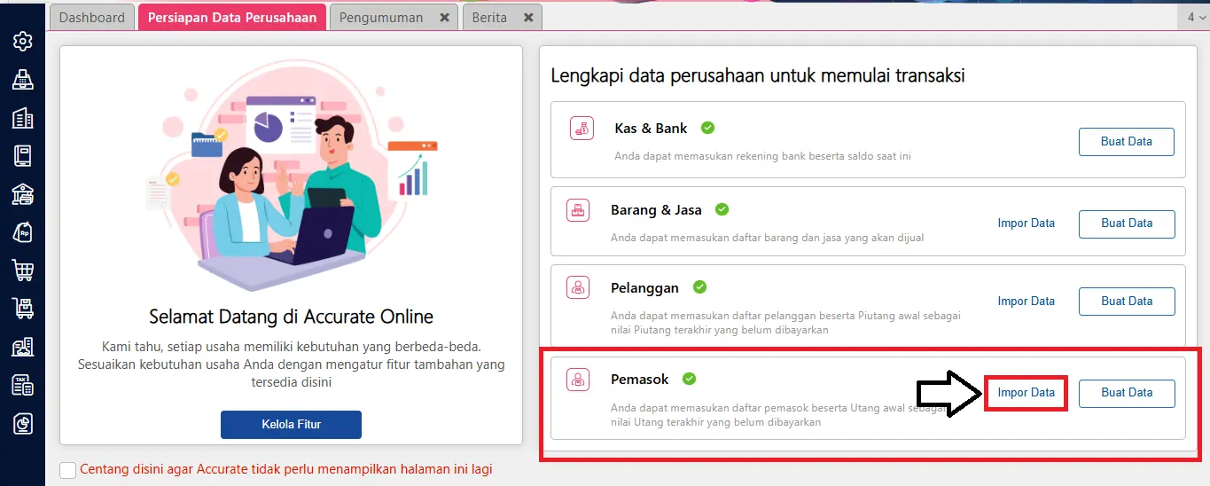 Cara melakukan impor data pemasok dari file excel